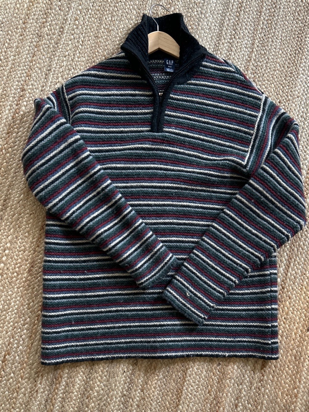 GAP Men's Striped Zip-Up Sweater - Black, Gray & Red